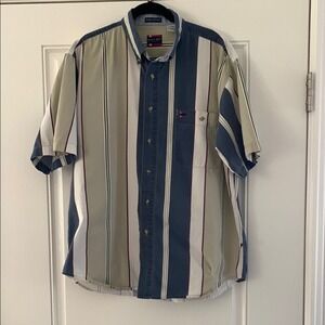 Vintage Bugle Boy L Casual Button Down Shirt Blue and Cream K015